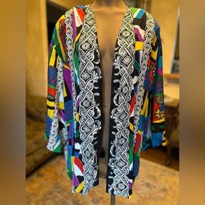 Vintage 80s 90s Silk Colorful Versace Style Open Blazer Jacket